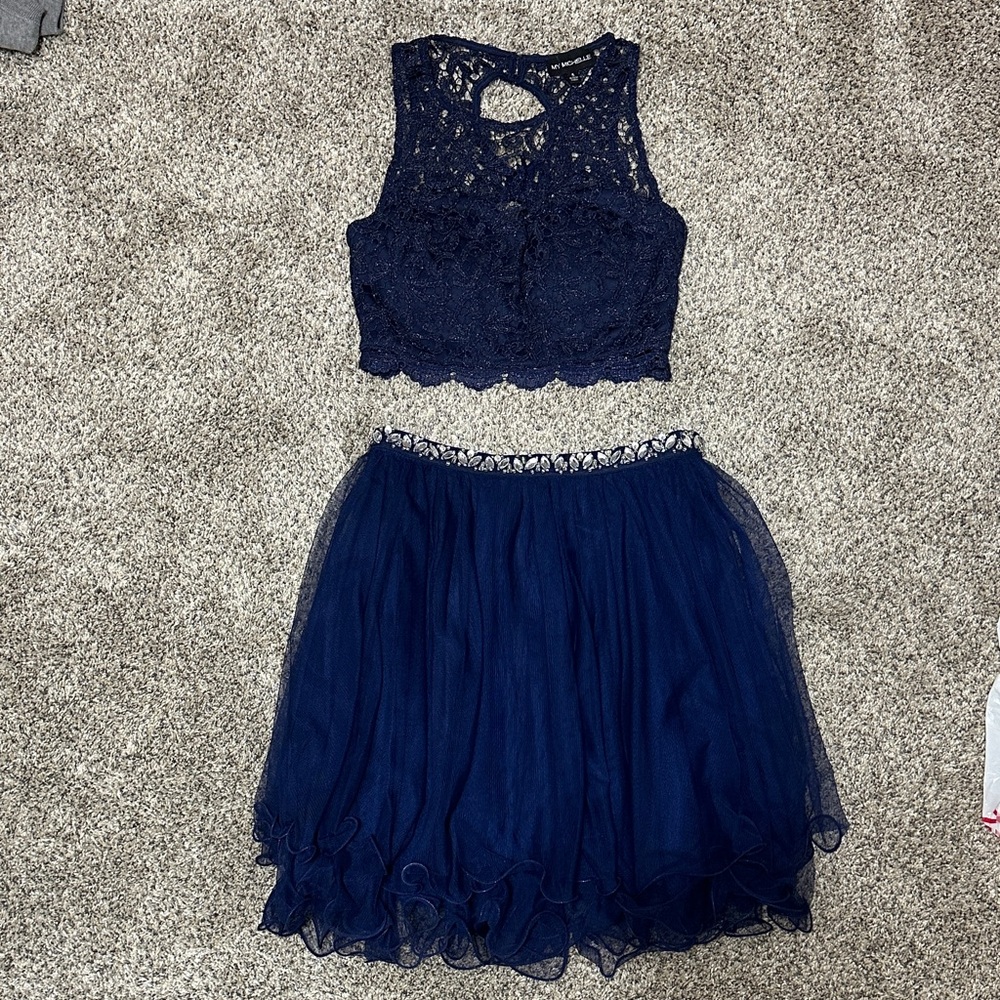 My Michelle Navy Lace and Tulle 2-Piece Dress